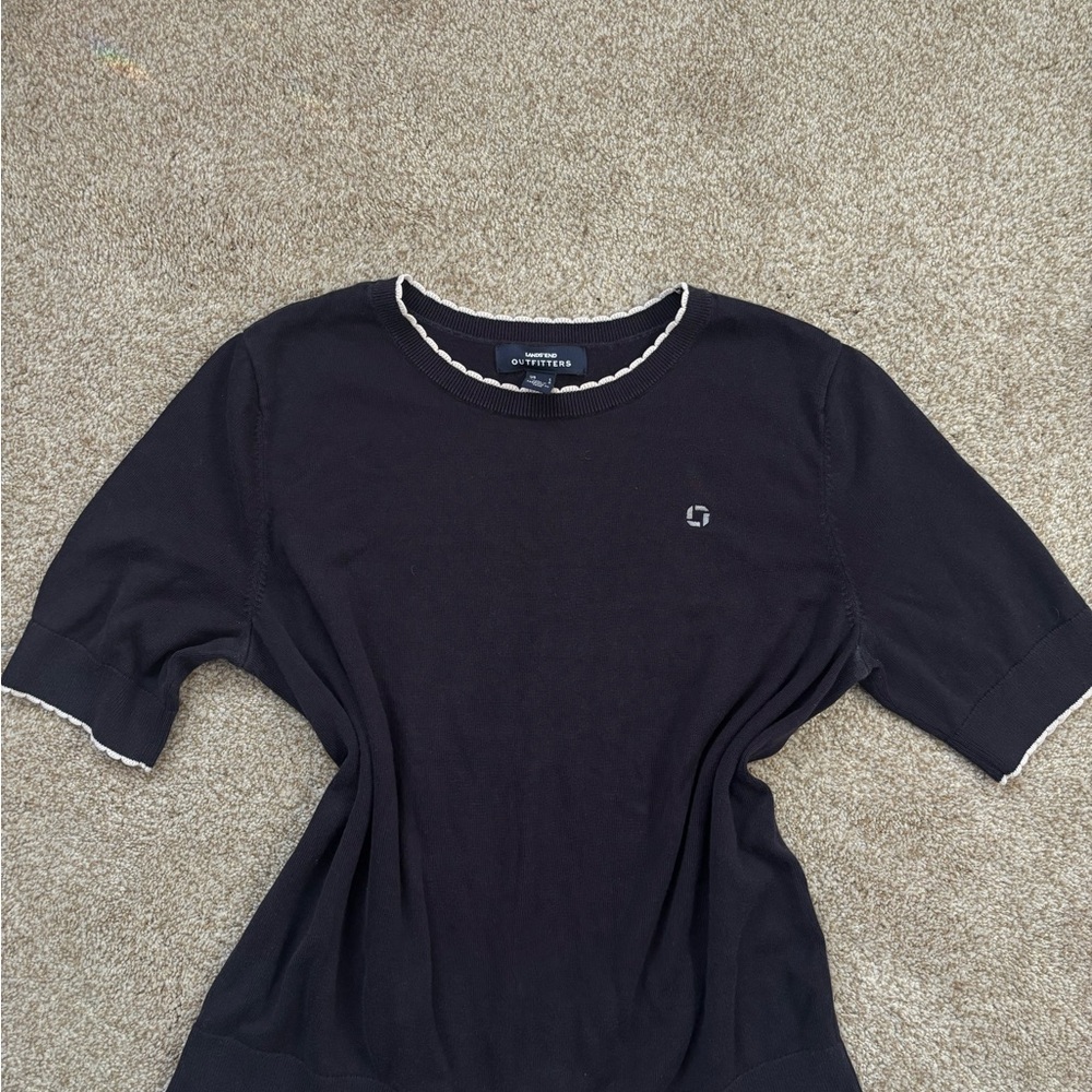 Chase Bank Lands End Short Sleeve Sweater with White Trim